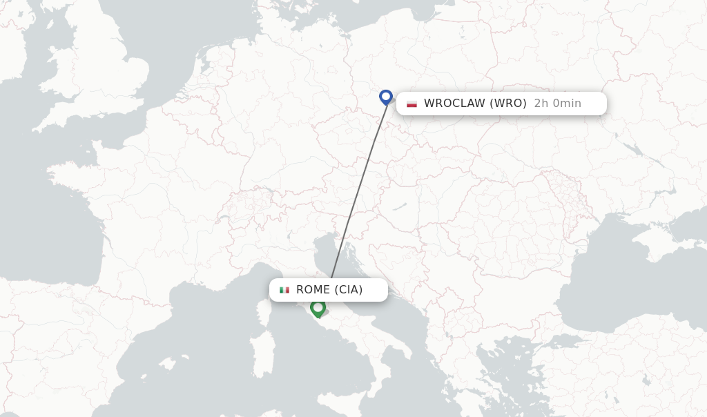 Flights from Rome to Wroclaw route map