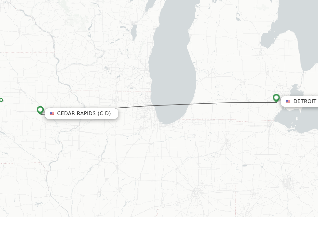 Flights from Cedar Rapids to Detroit route map