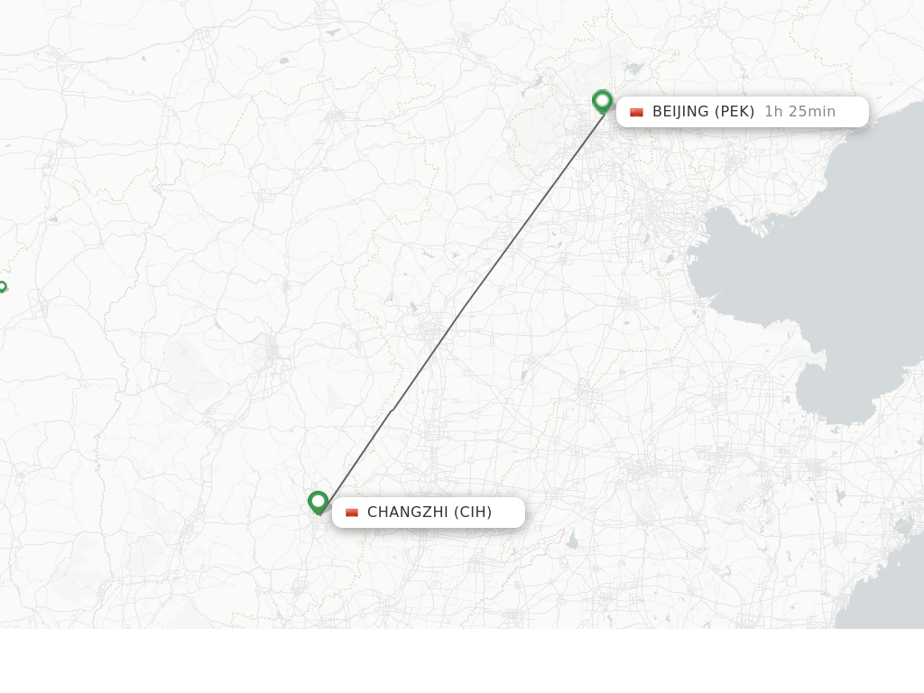 Flights from Changzhi to Beijing route map