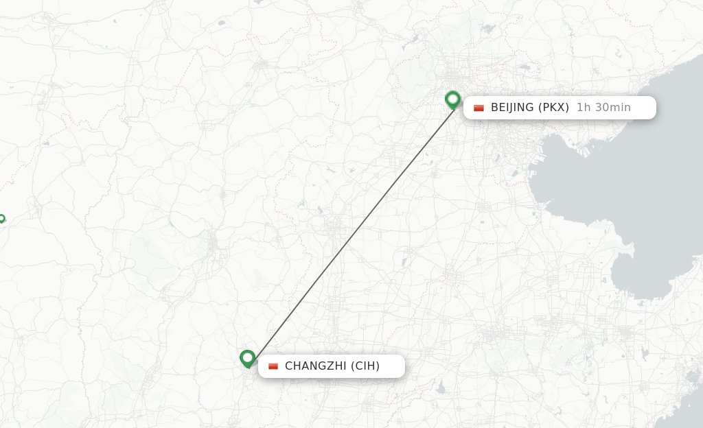 Flights from Changzhi to Beijing route map