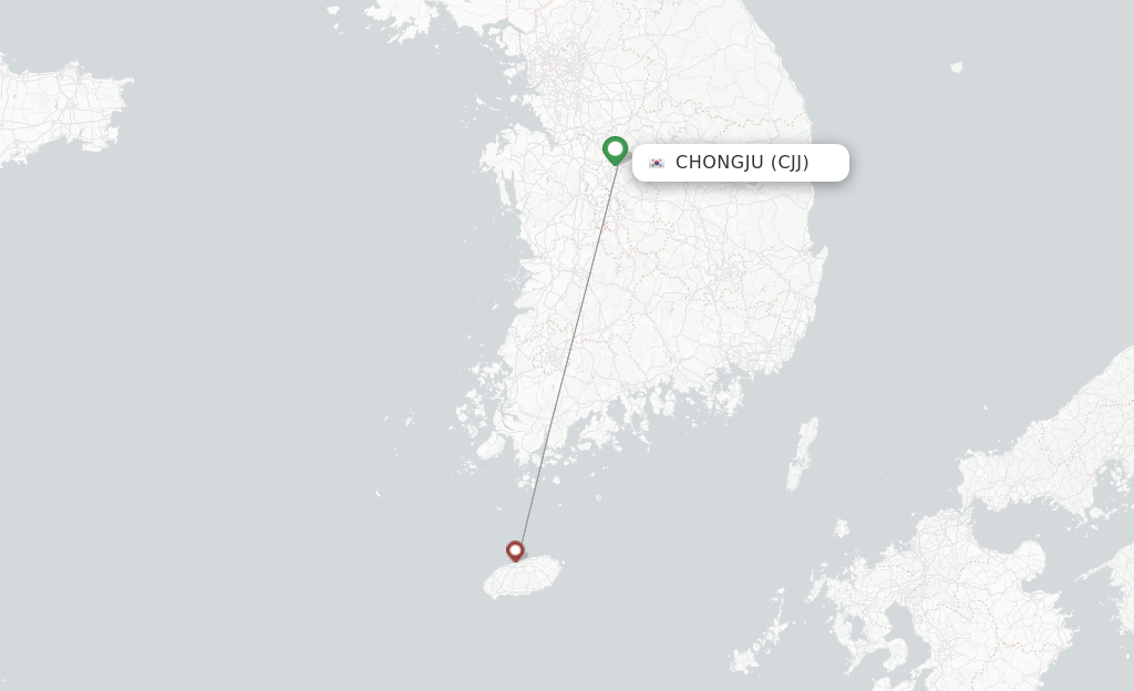Route map with flights from Cheongju with T´Way Air