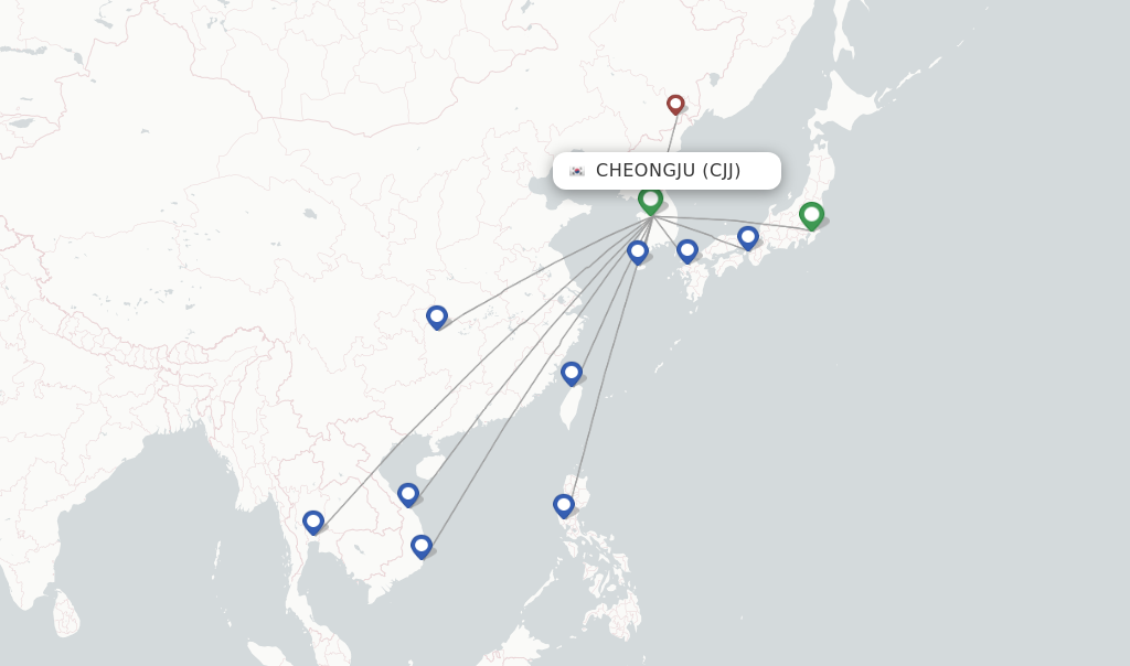 Flights from Cheongju to Nha Trang route map