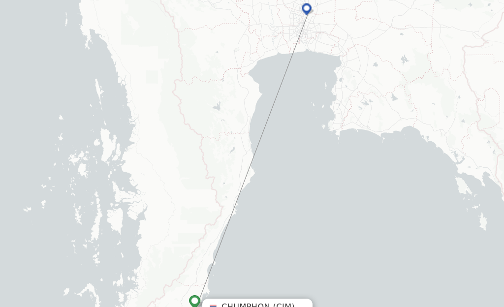 Route map with flights from Chumphon with Nok Air