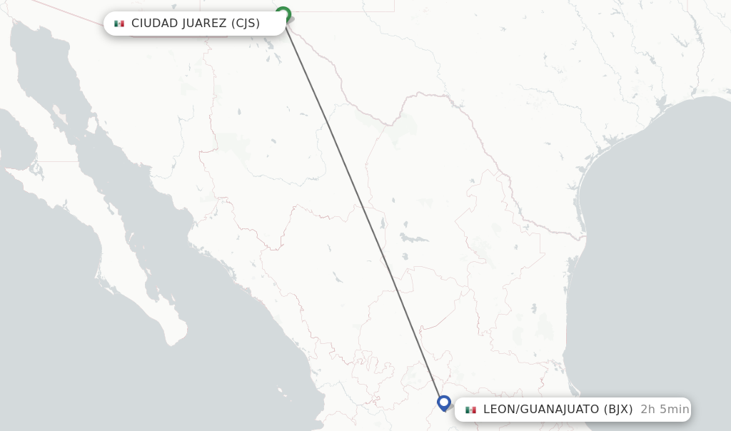 Flights from Ciudad Juarez to Leon/Guanajuato route map