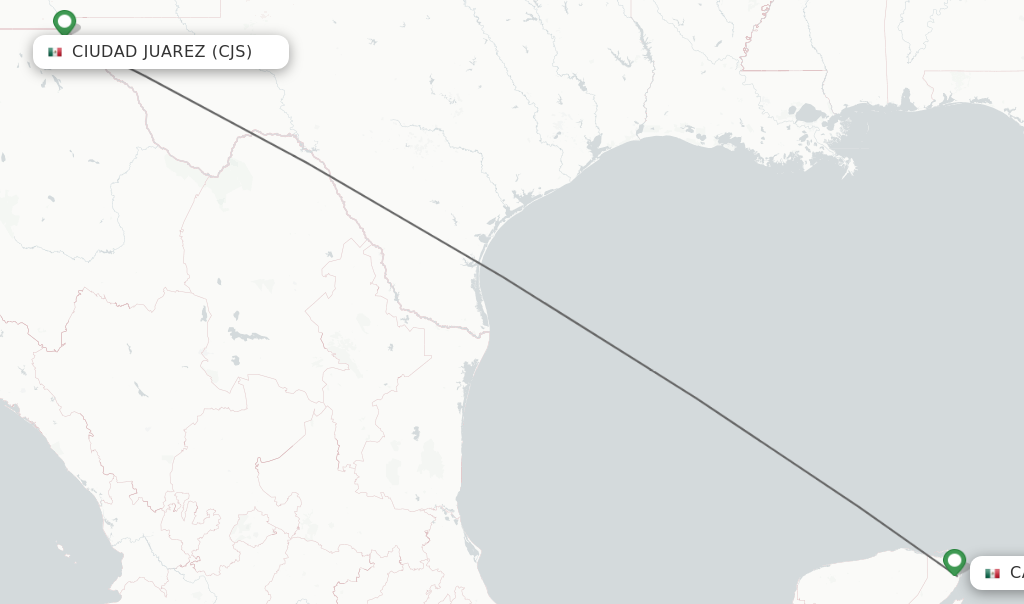 Flights from Ciudad Juarez to Cancun route map