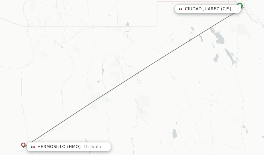 Flights from Ciudad Juarez to Hermosillo route map