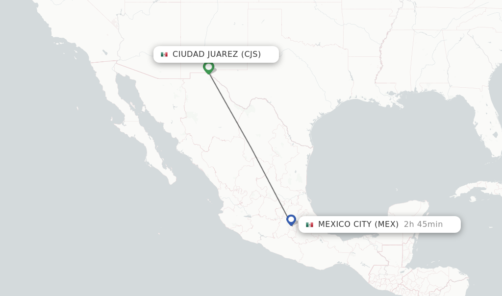 Flights from Ciudad Juarez to Mexico City route map