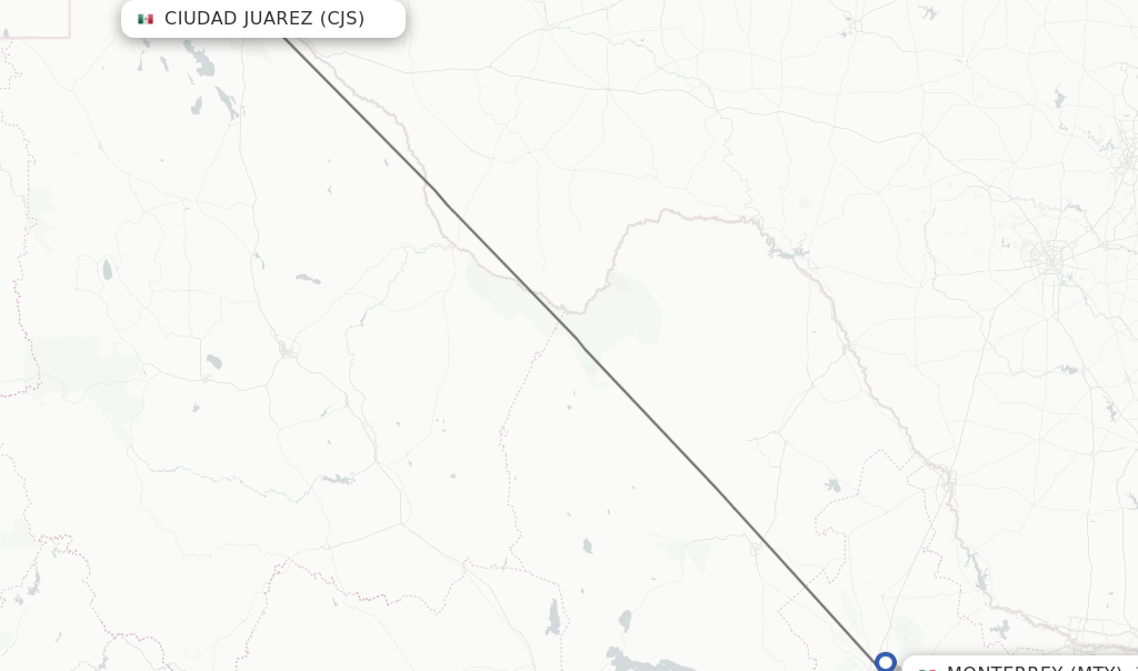 Flights from Ciudad Juarez to Monterrey route map