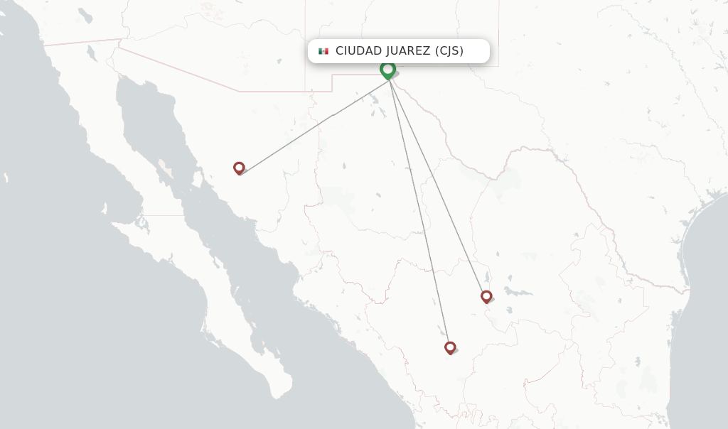 Route map with flights from Ciudad Juarez with TAR Aerolineas