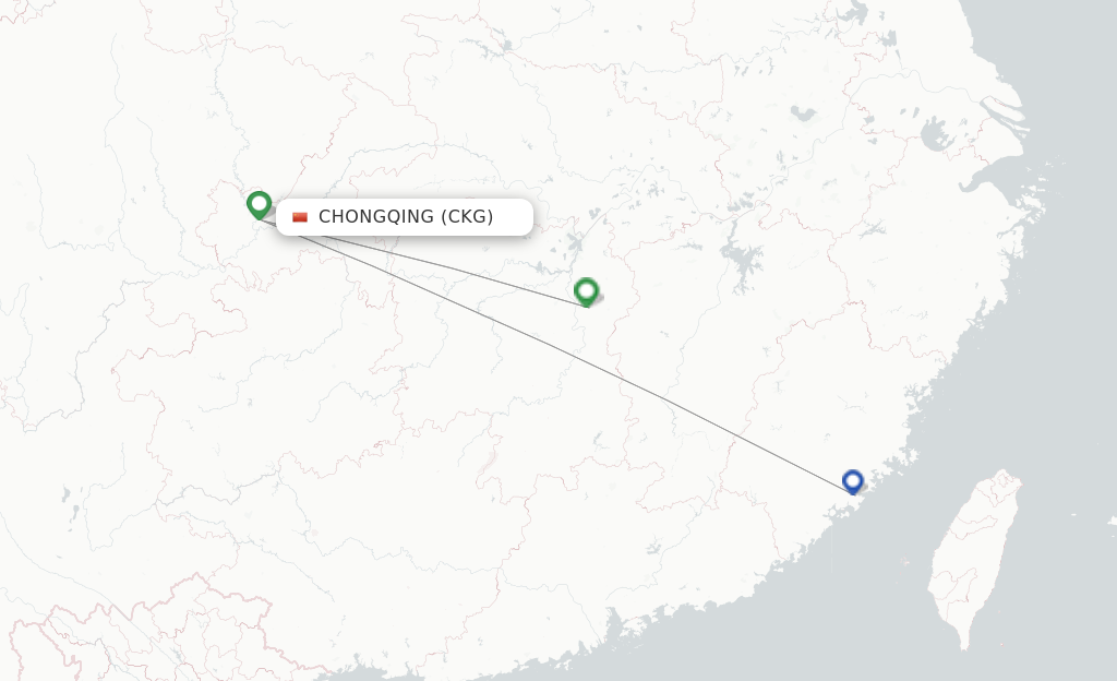 Route map with flights from Chongqing with OkAir