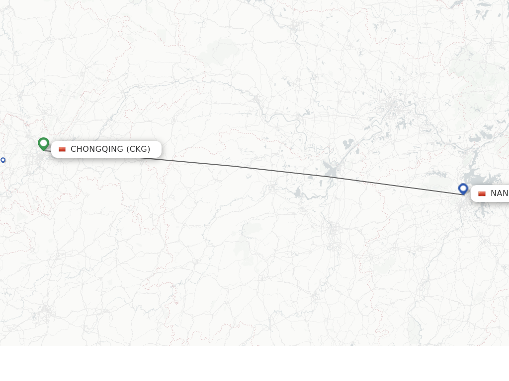 Flights from Chongqing to Nanchang route map