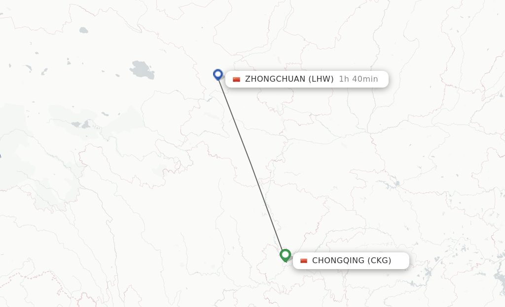 Flights from Chongqing to Lanzhou route map
