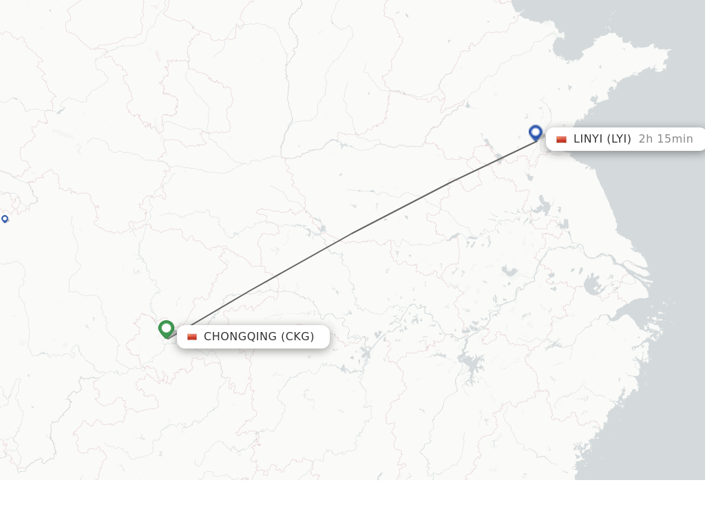 Flights from Chongqing to Linyi route map