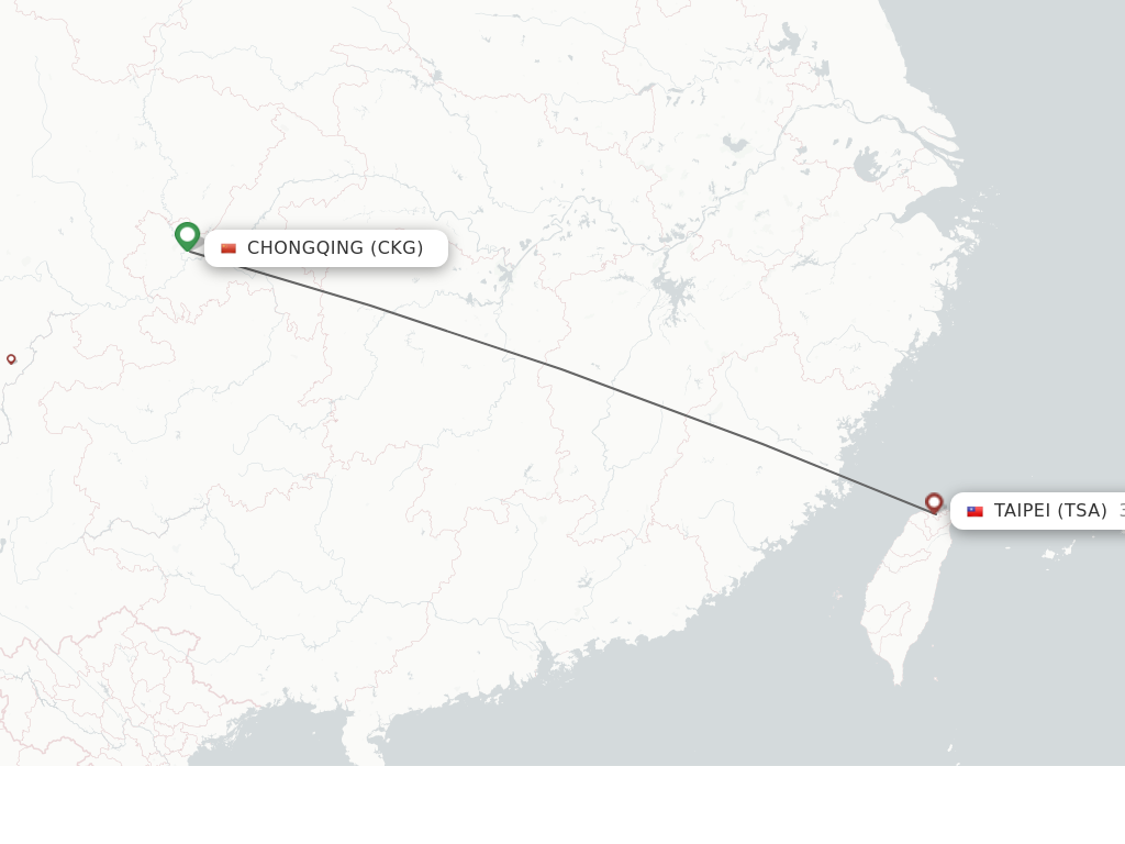 Flights from Chongqing to Taipei route map