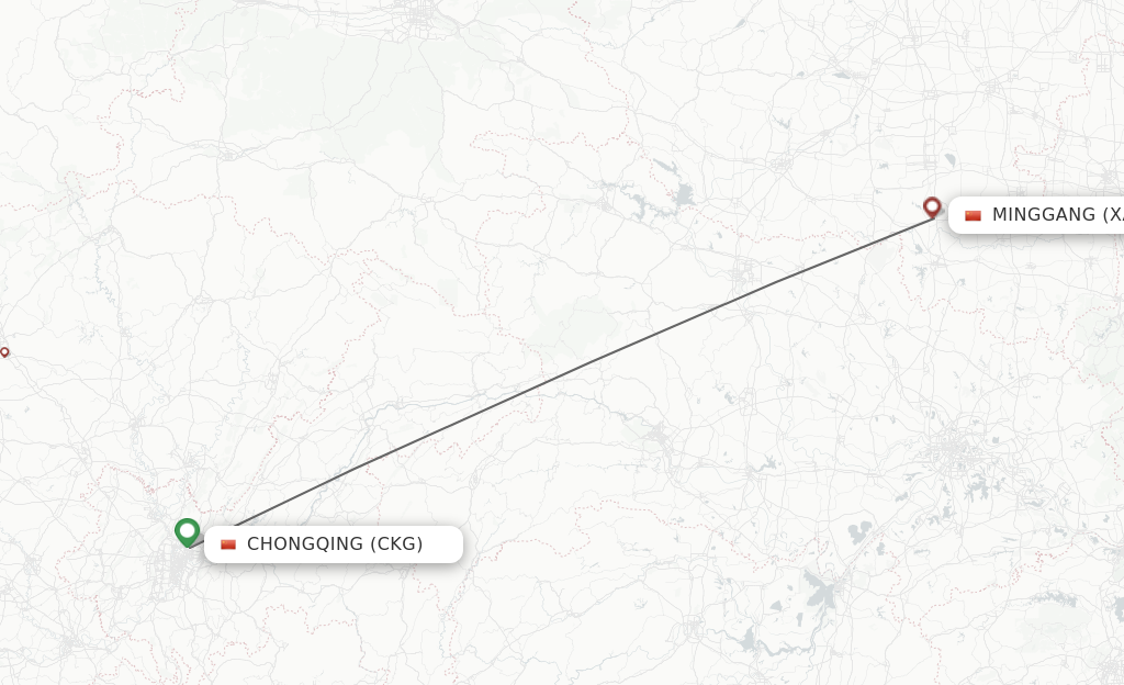 Flights from Chongqing to Xinyang route map