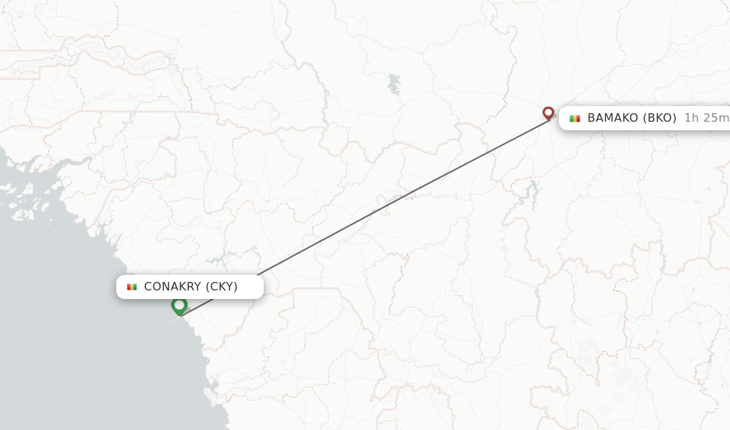 Flights from Conakry to Bamako route map
