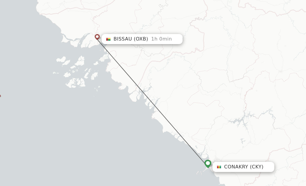Flights from Conakry to Bissau route map