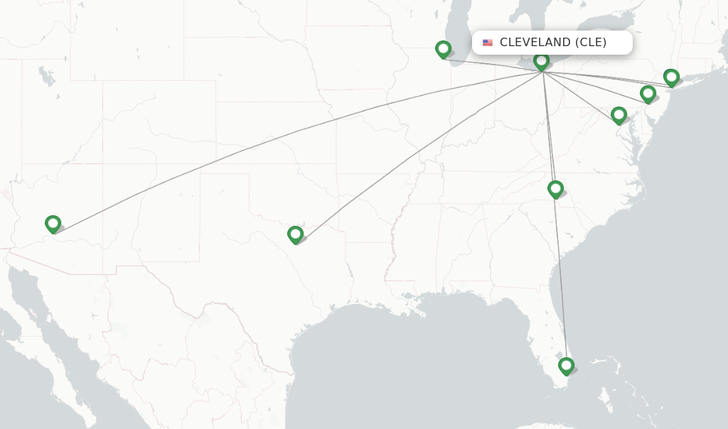 Route map with flights from Cleveland with American Airlines