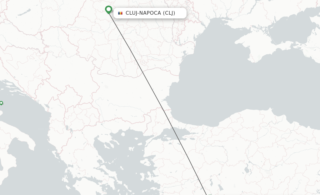 Flights from Cluj-Napoca to Antalya route map