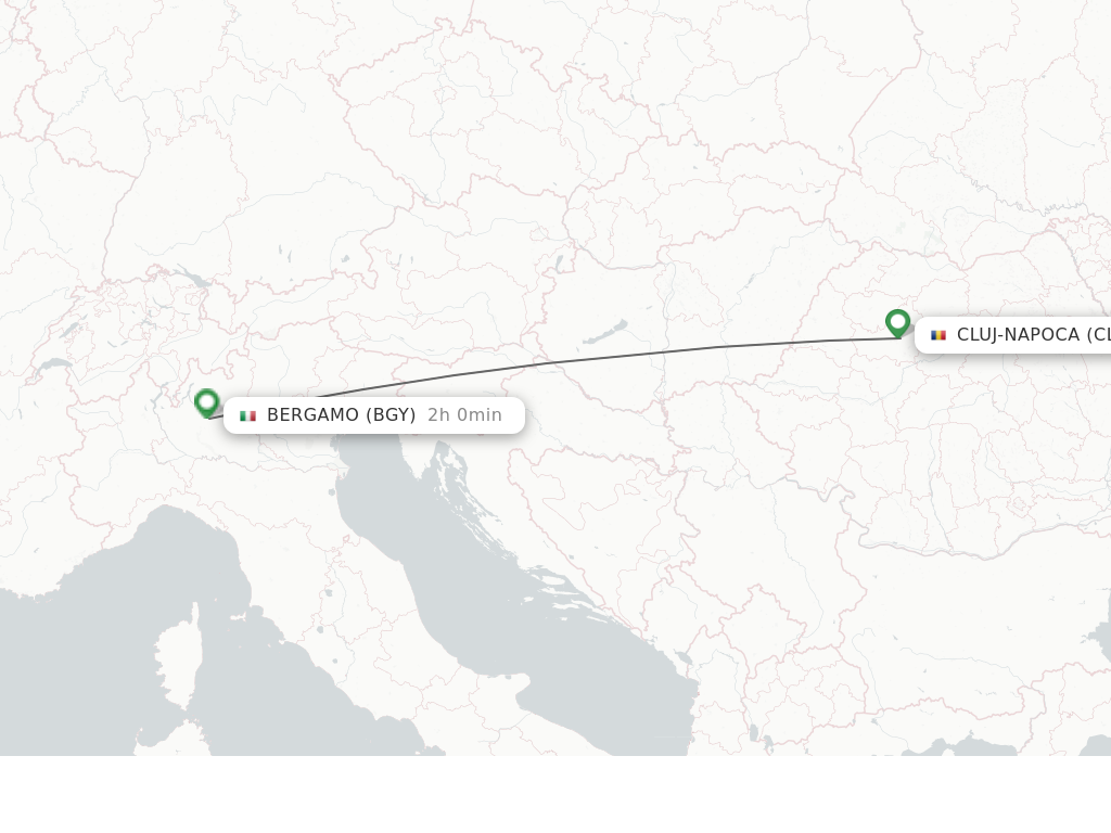 Flights from Cluj-Napoca to Milan route map