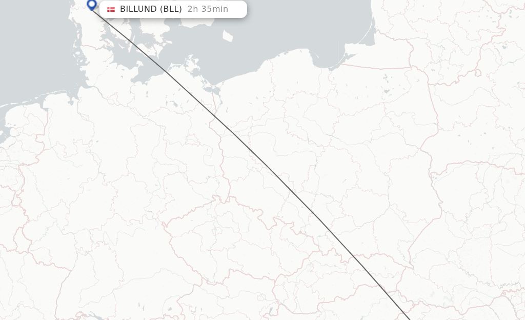 Flights from Cluj-Napoca to Billund route map