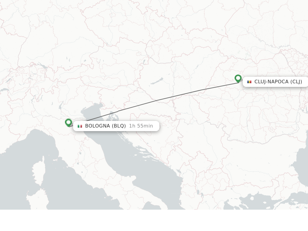 Flights from Cluj-Napoca to Bologna route map