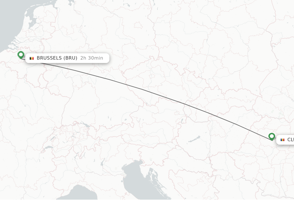 Flights from Cluj-Napoca to Brussels route map