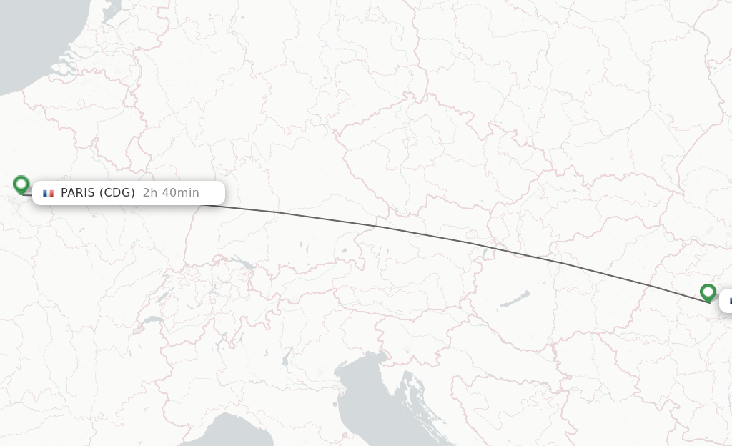 Flights from Cluj-Napoca to Paris route map