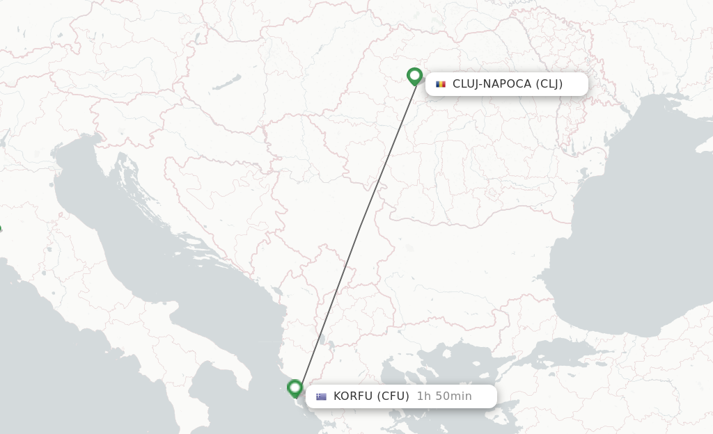 Flights from Cluj-Napoca to Kerkyra route map