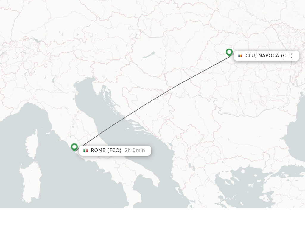 Flights from Cluj-Napoca to Rome route map