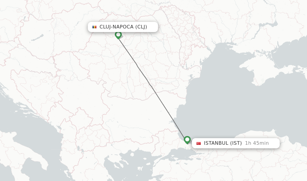 Flights from Cluj-Napoca to Istanbul route map