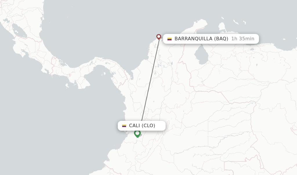 Flights from Cali to Barranquilla route map
