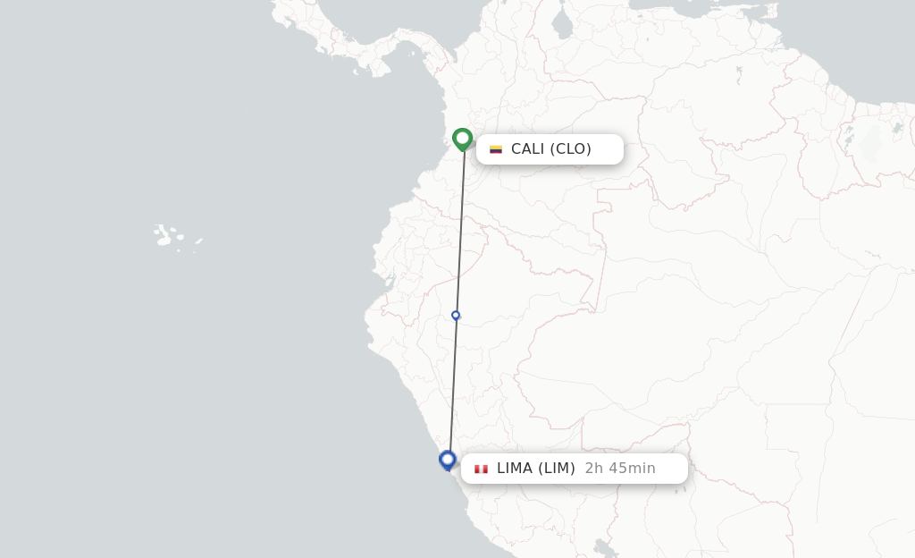 Flights from Cali to Lima route map