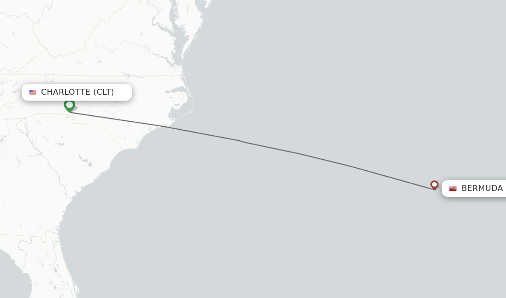 Flights from Charlotte to Bermuda route map