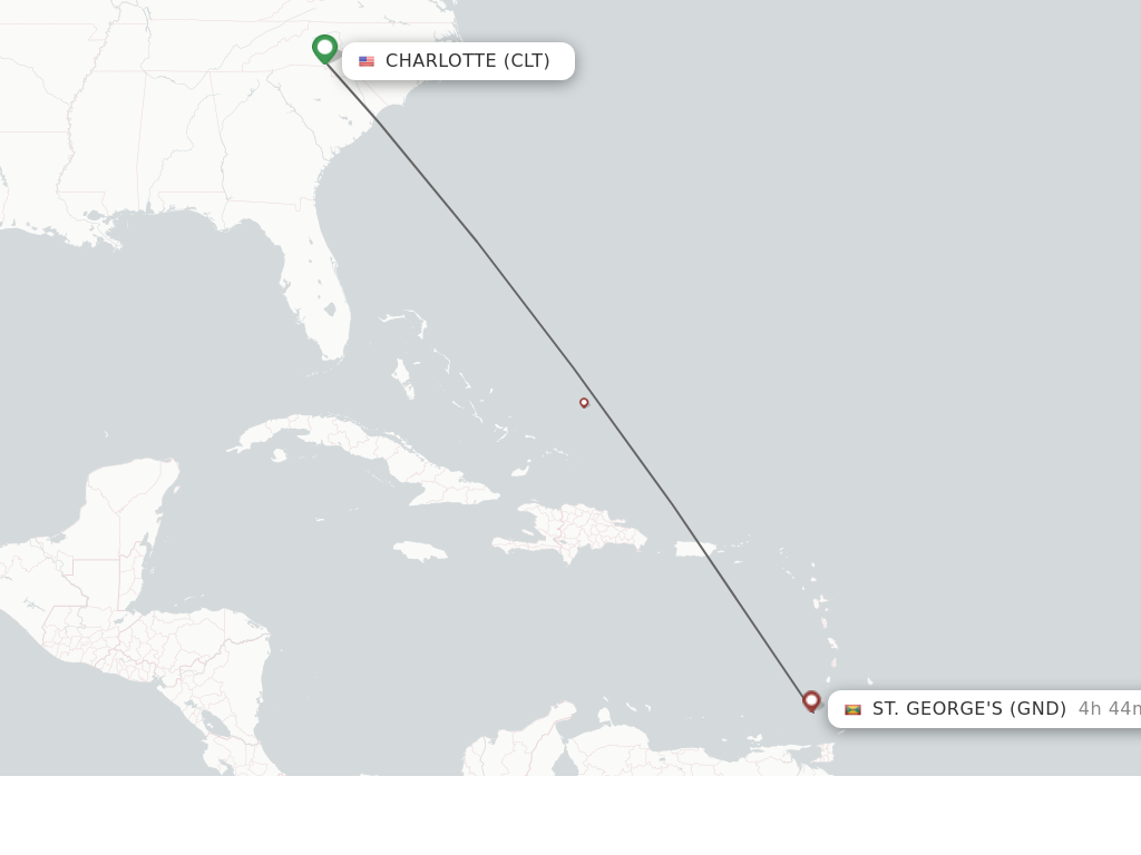 Flights from Charlotte to St. George's route map