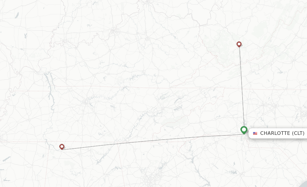 Route map with flights from Charlotte with Contour Aviation