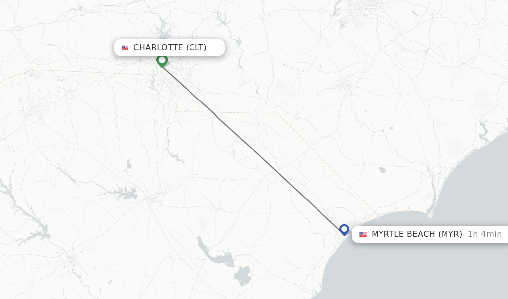 Flights from Charlotte to Myrtle Beach route map