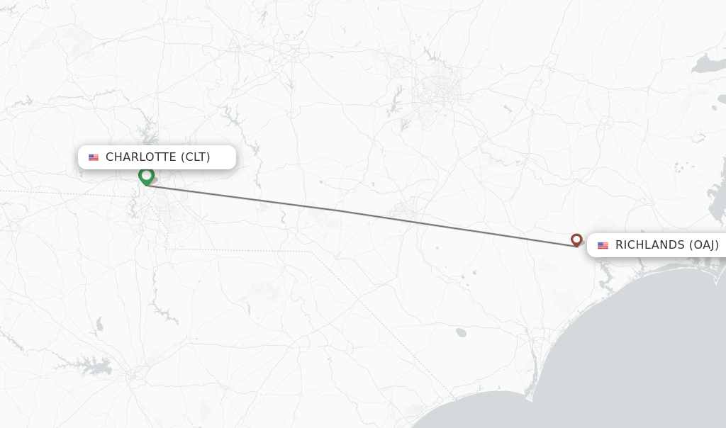 Flights from Charlotte to Richlands route map