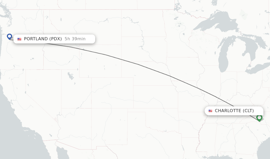 Flights from Charlotte to Portland route map