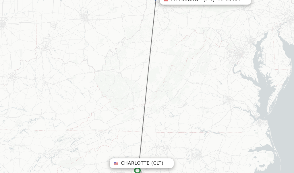 Flights from Charlotte to Pittsburgh route map