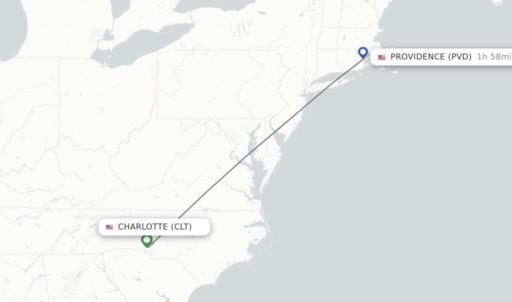 Flights from Charlotte to Providence route map