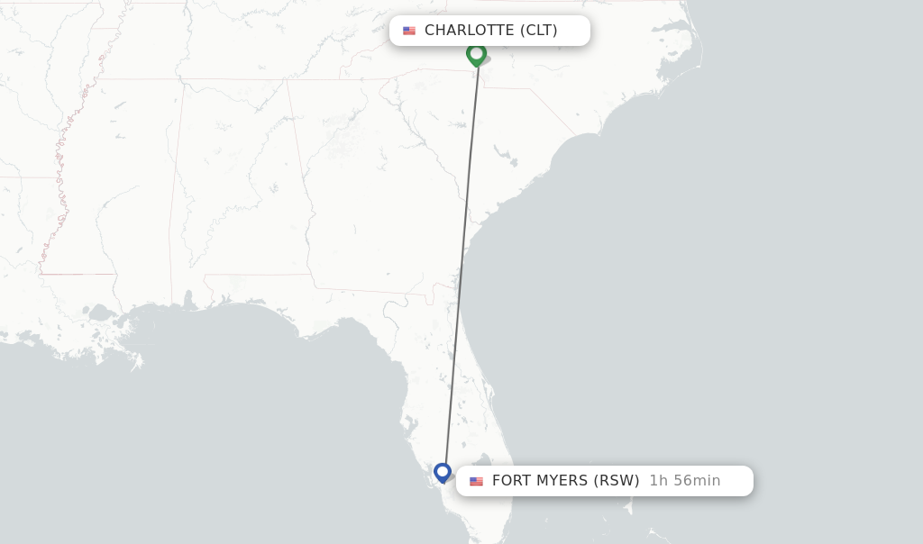 Flights from Charlotte to Fort Myers route map