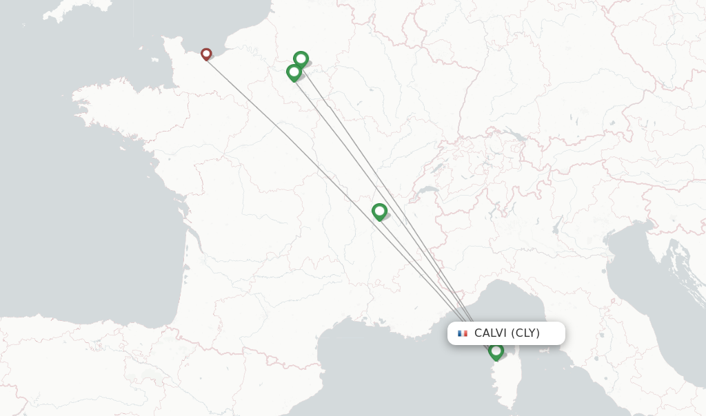 Route map with flights from Calvi with Air France