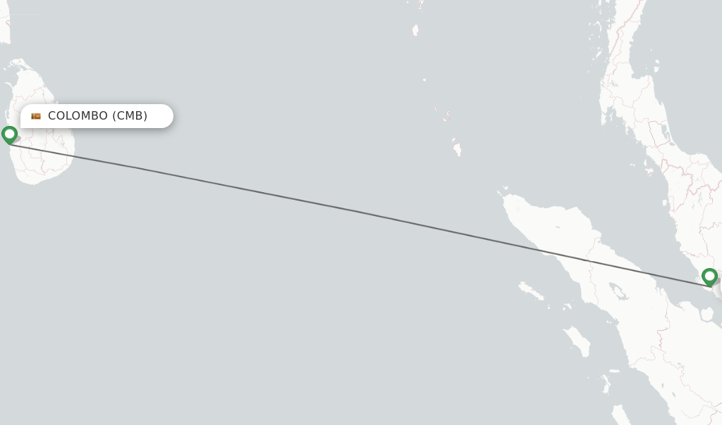 Flights from Colombo to Kuala Lumpur route map