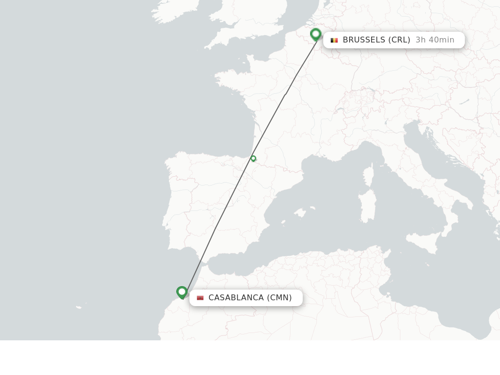 Flights from Casablanca to Brussels route map