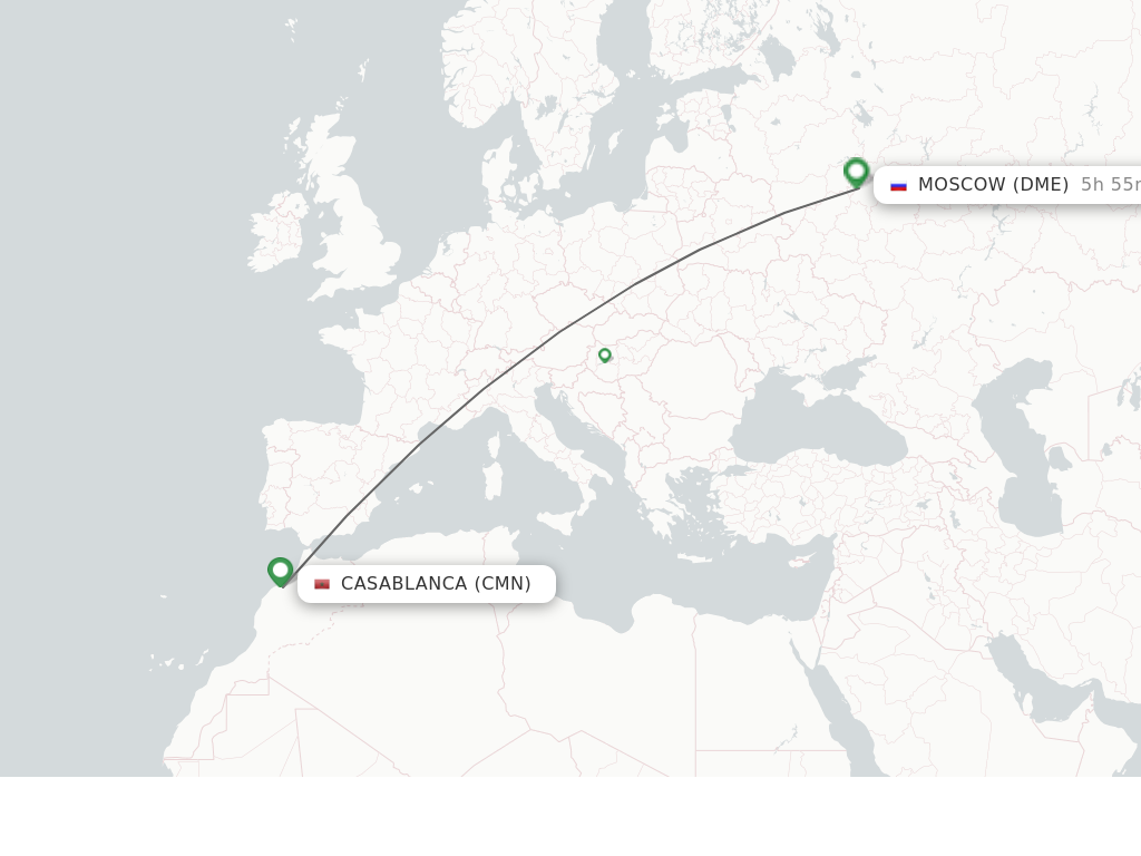Flights from Casablanca to Moscow route map