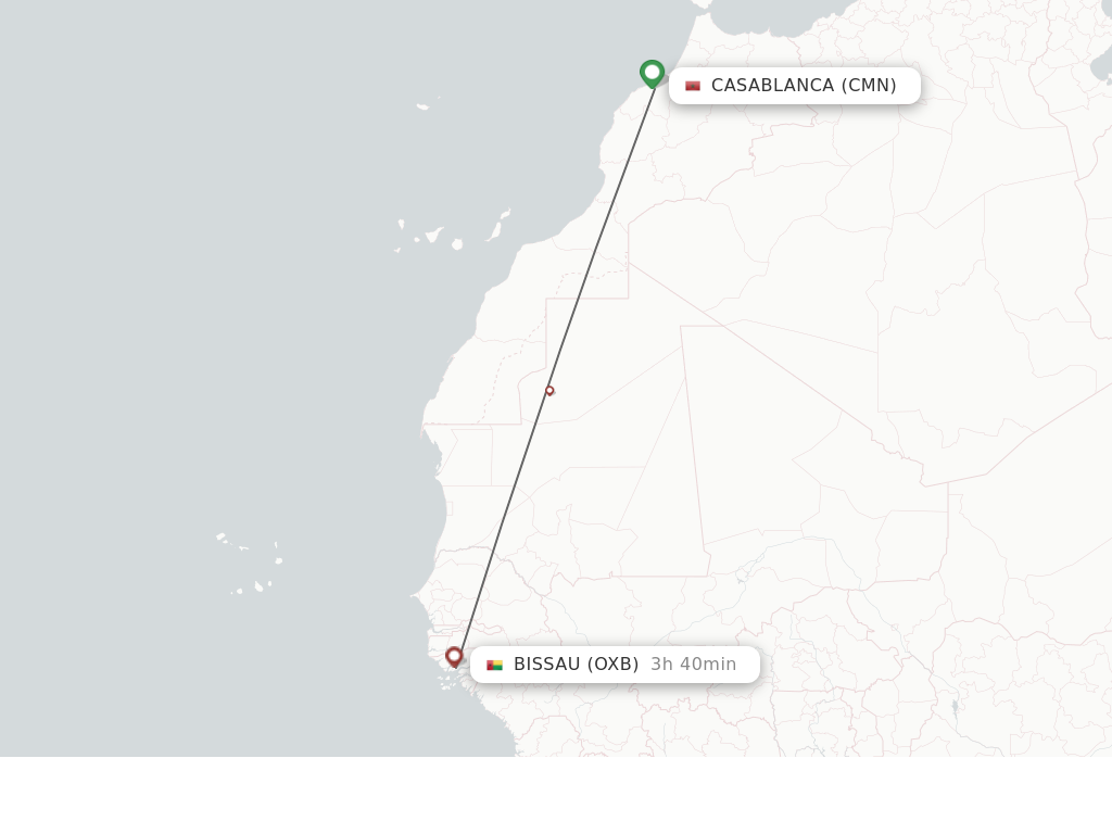 Flights from Casablanca to Bissau route map