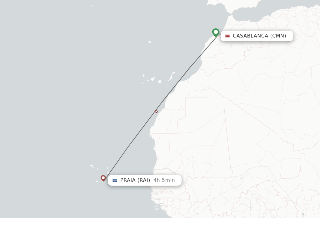 Flights from Casablanca to Praia route map
