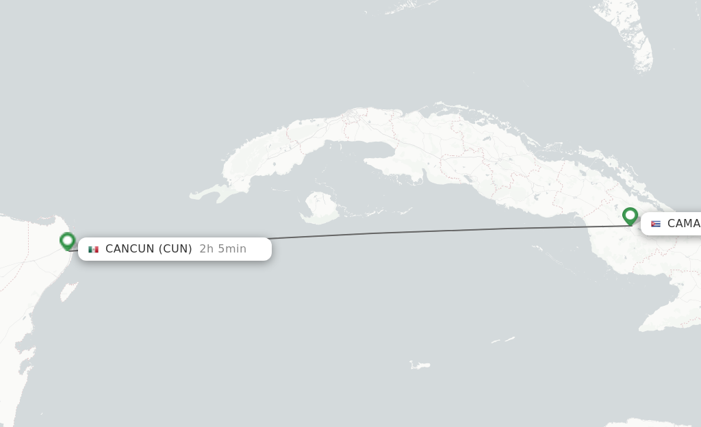 Flights from Camaguey to Cancun route map