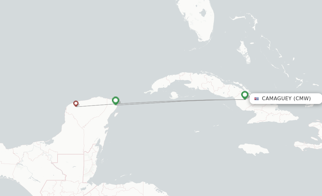 Route map with flights from Camaguey with Viva